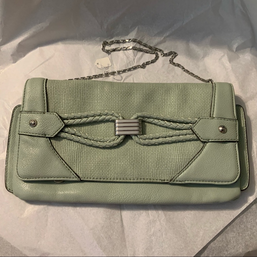 WALLET HANDBAG SAGE & ANIMAL PRINT